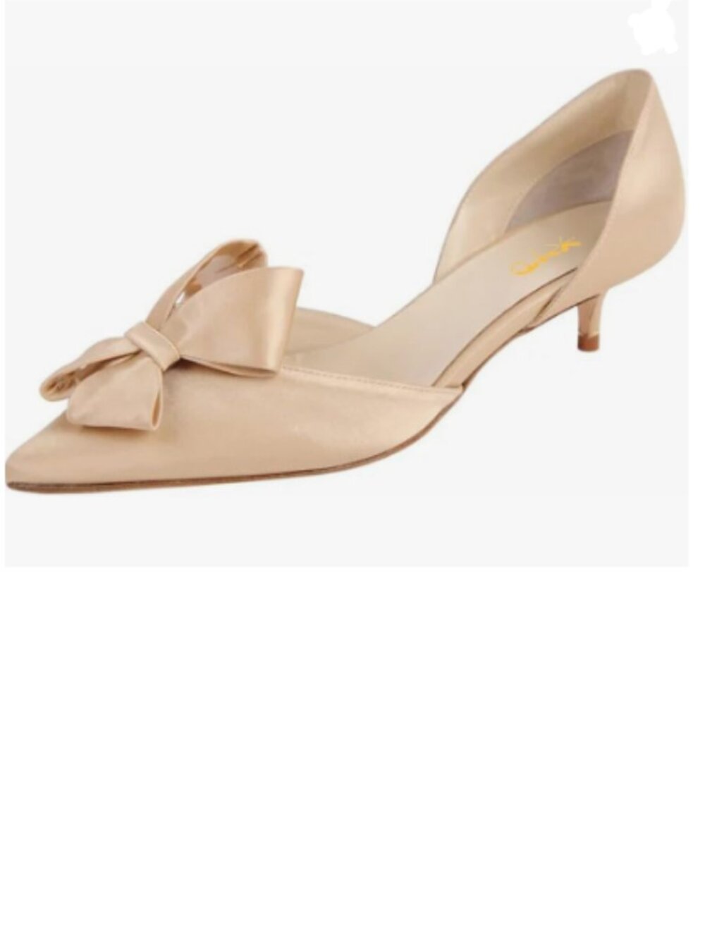 XYD Champagne D'Orsay Kitten Heel Bridal Bowknot Pumps Elegant Pointed Toe Shoes